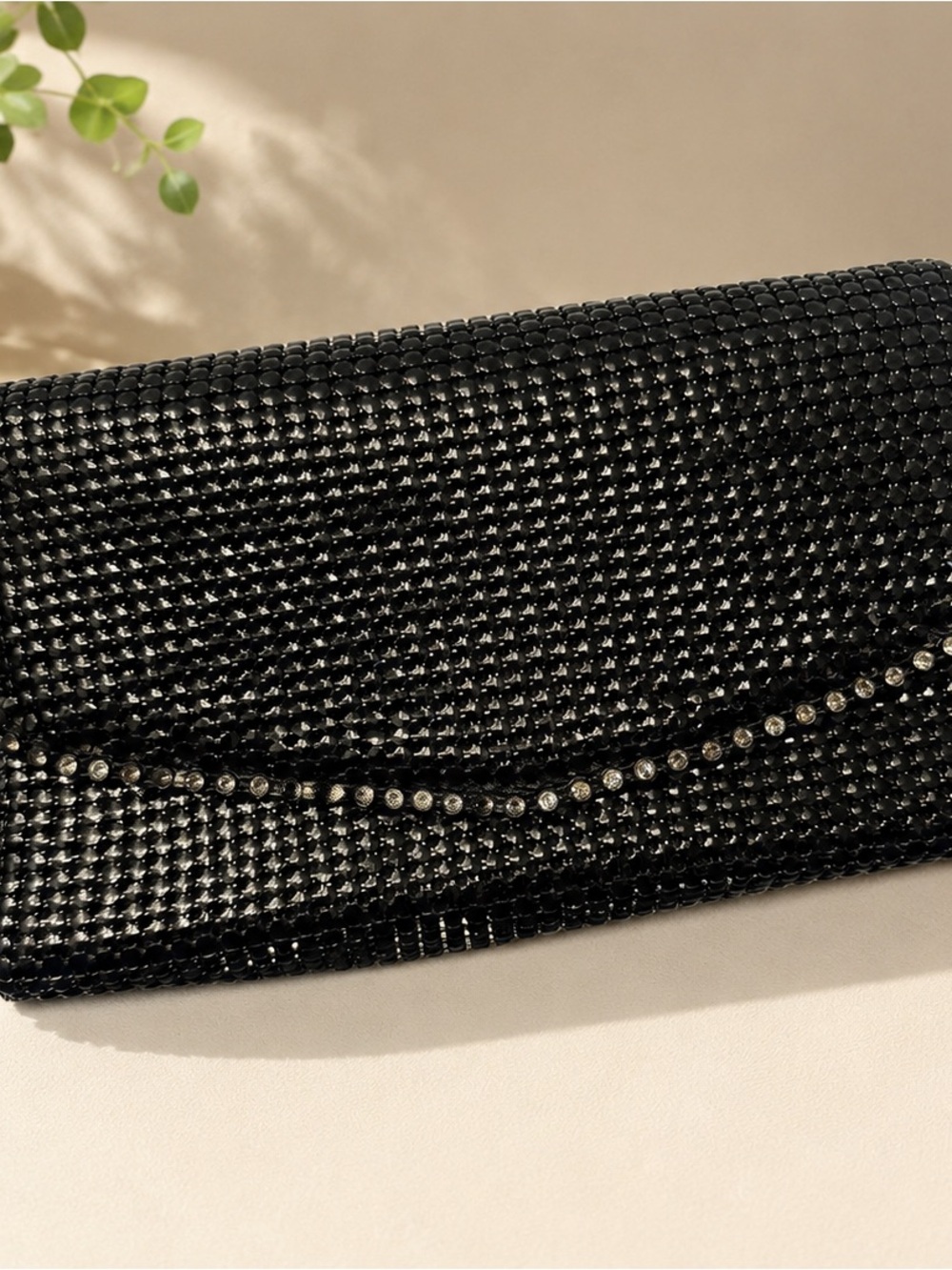 Vintage Black Crystal Mesh Evening Clutch